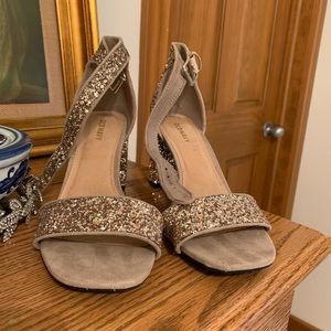 Old Navy sparkly gold block heels